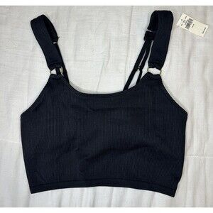 AERIE Seamless‎ Ring Built in Shelf Bra Longline Black Bralette MEDIUM NWT